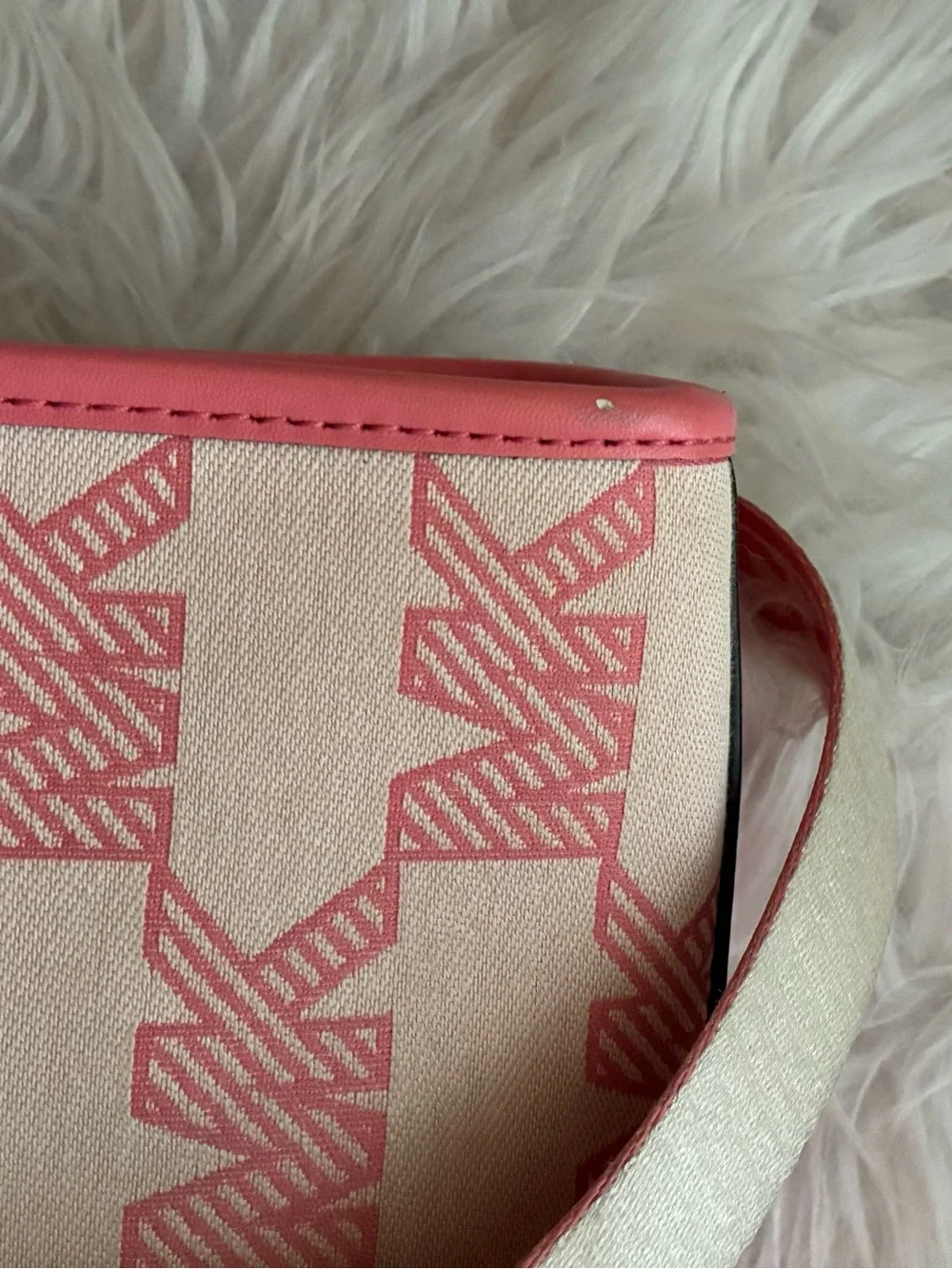 Michael Kors Mirella Small Logo Jacquard Crossbody Bag tea rose pink colorway.